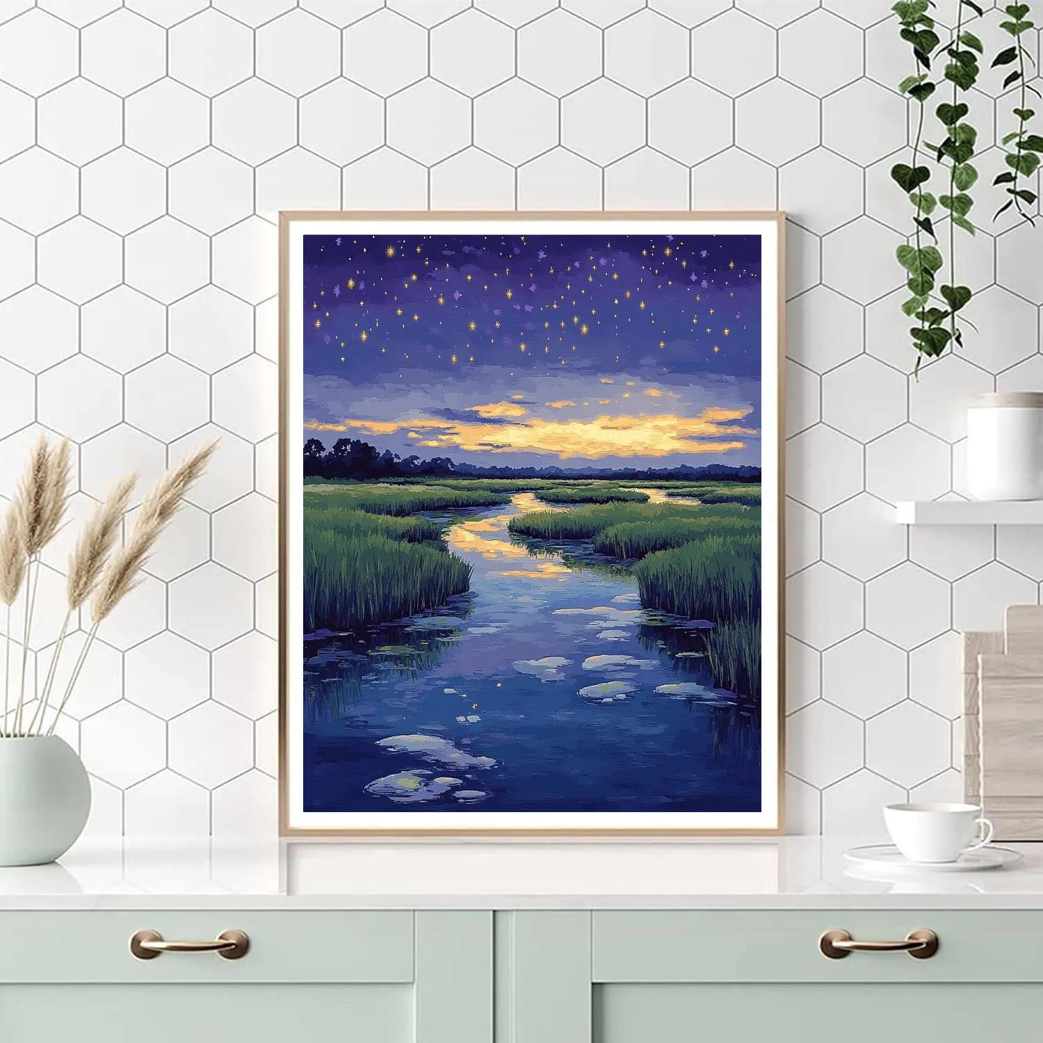 Hiroshige Inspired Starlit Tea Marsh paint by number