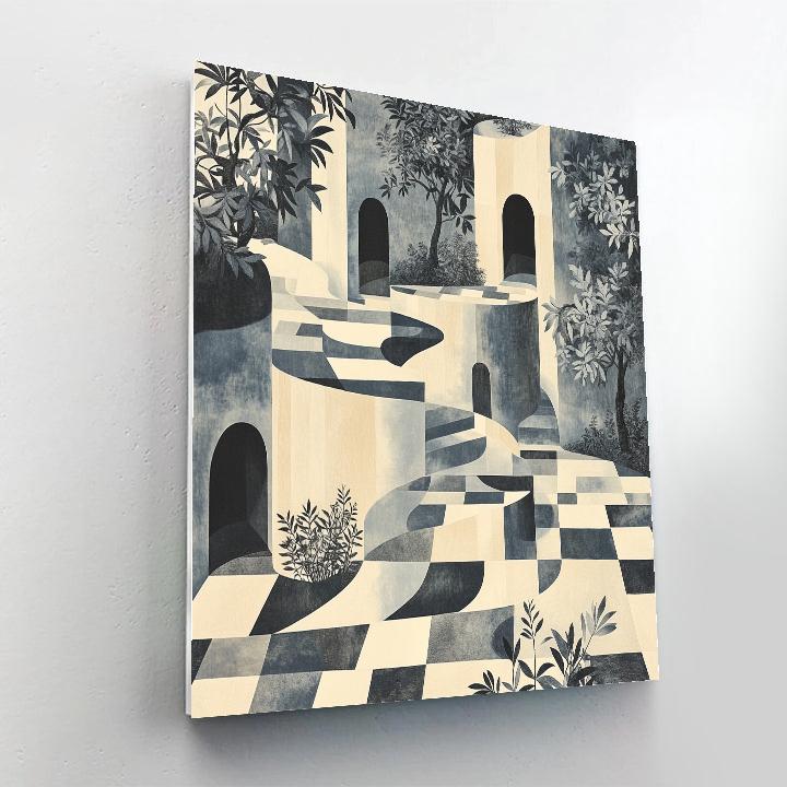 M.C. Escher Inspired Endless Stairway Garden Number painting