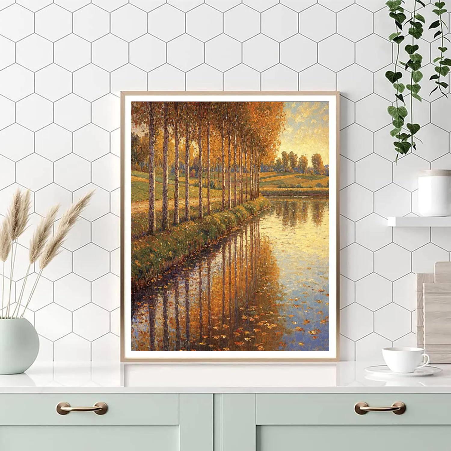Claude Monet Inspired Seine Poplars Autumn Glow Painting by numbers kit