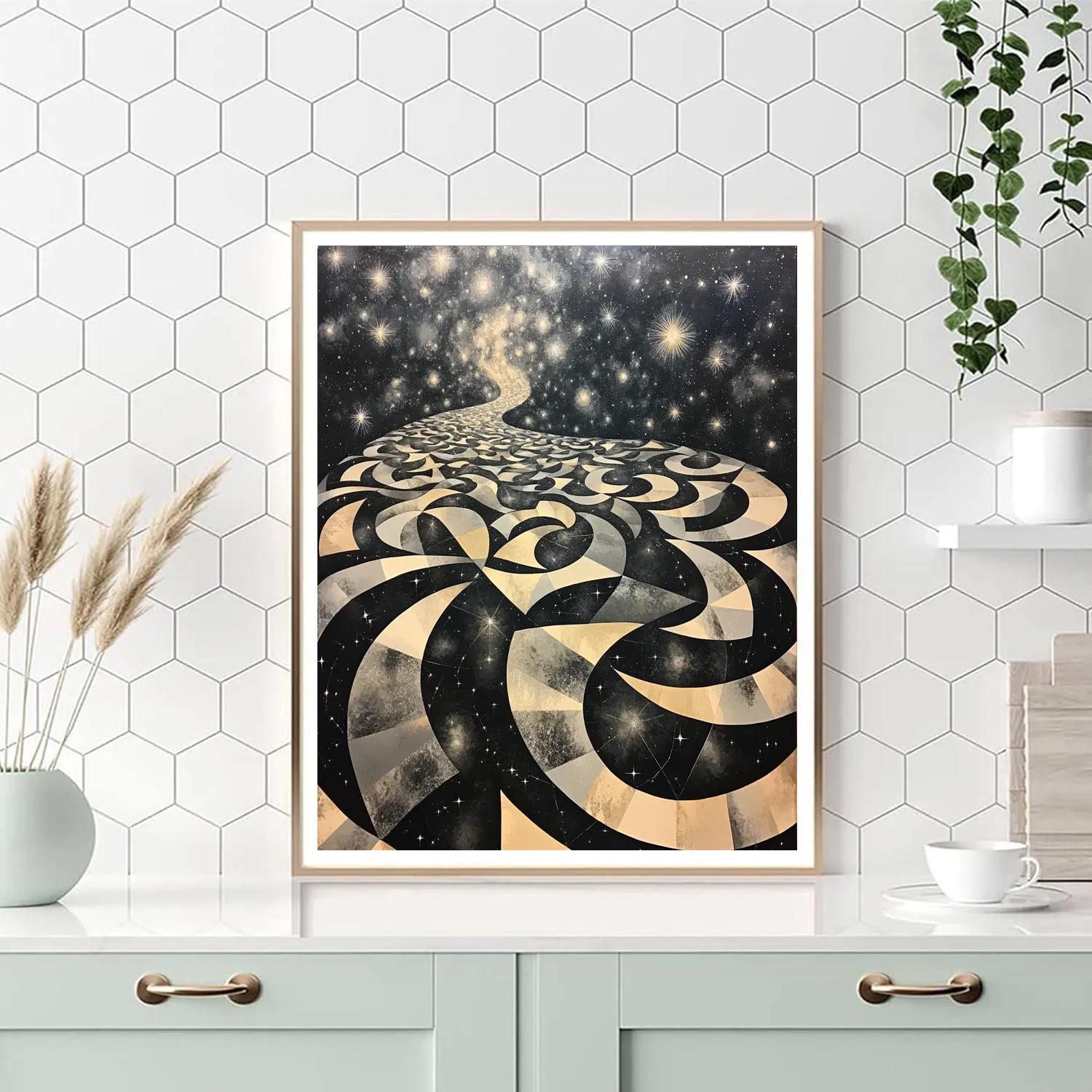 M.C. Escher Inspired Celestial Tessellation Field painting number kit