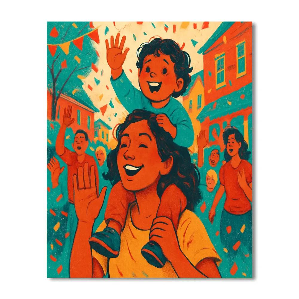 Riding On Shoulders Parade paint by number