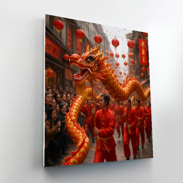 Chinese New Year Dragon Dance Street Procession painting number kit