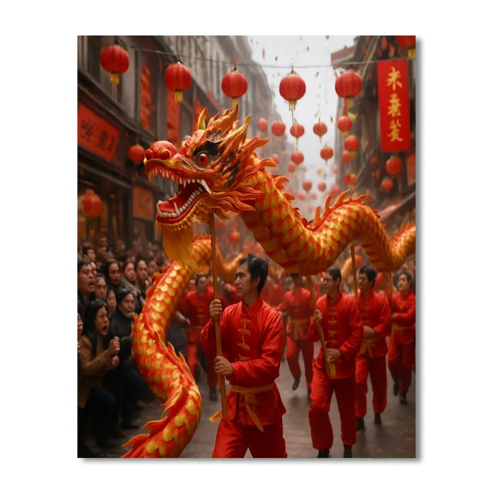 Chinese New Year Dragon Dance Street Procession painting number kit