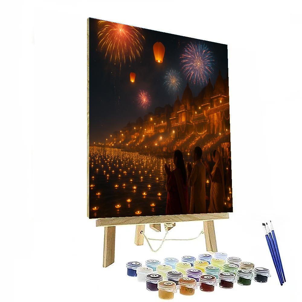 Diwali Fireworks Celebration On Ganges River Numbered painting kits