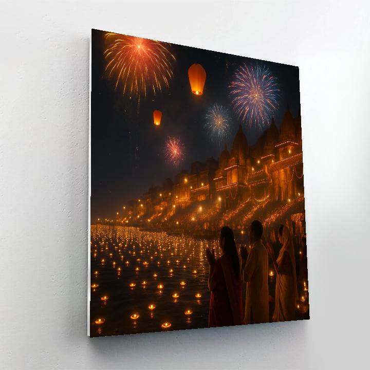 Diwali Fireworks Celebration On Ganges River Numbered painting kits