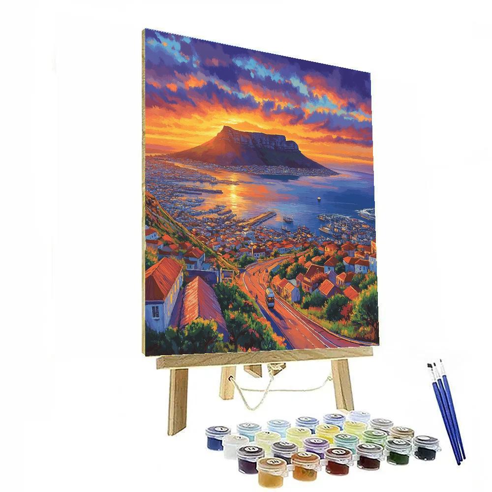 Table Mountain Viewpoint At Sunset Cape Town South Africa Number painting