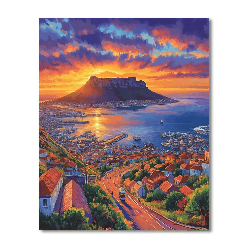 Table Mountain Viewpoint At Sunset Cape Town South Africa Number painting