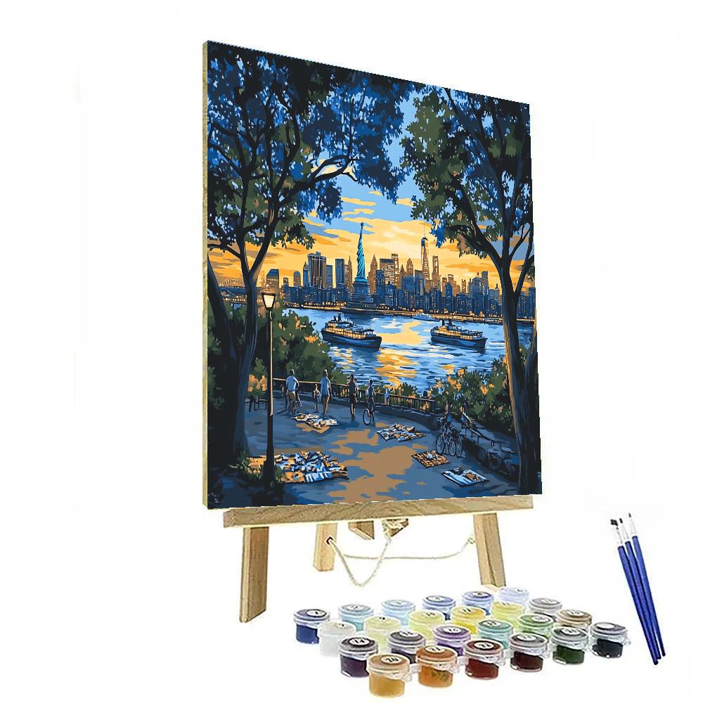 Statue Of Liberty From Brooklyn Bridge Park New York United States Paint by numbers art