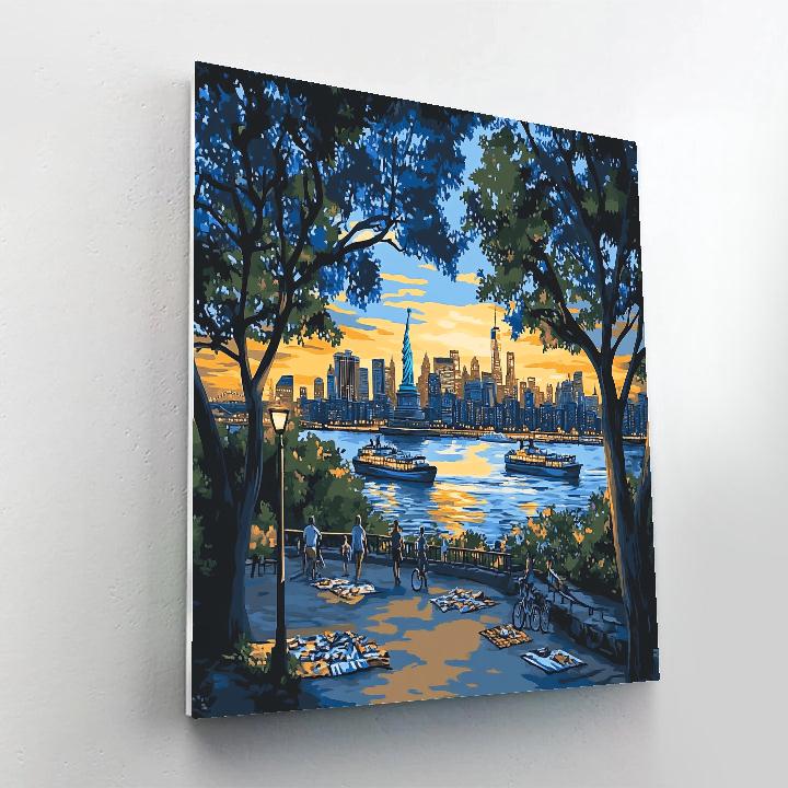 Statue Of Liberty From Brooklyn Bridge Park New York United States Paint by numbers art