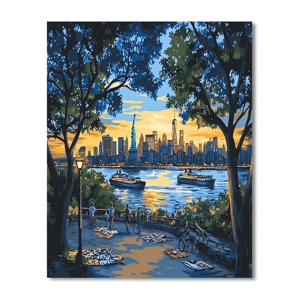 Statue Of Liberty From Brooklyn Bridge Park New York United States Paint by numbers art