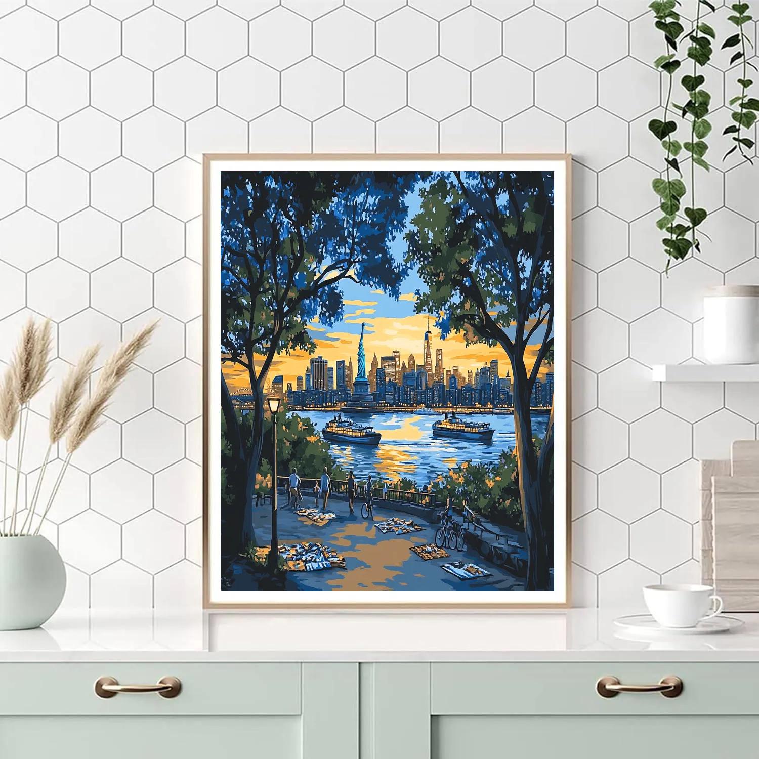 Statue Of Liberty From Brooklyn Bridge Park New York United States Paint by numbers art