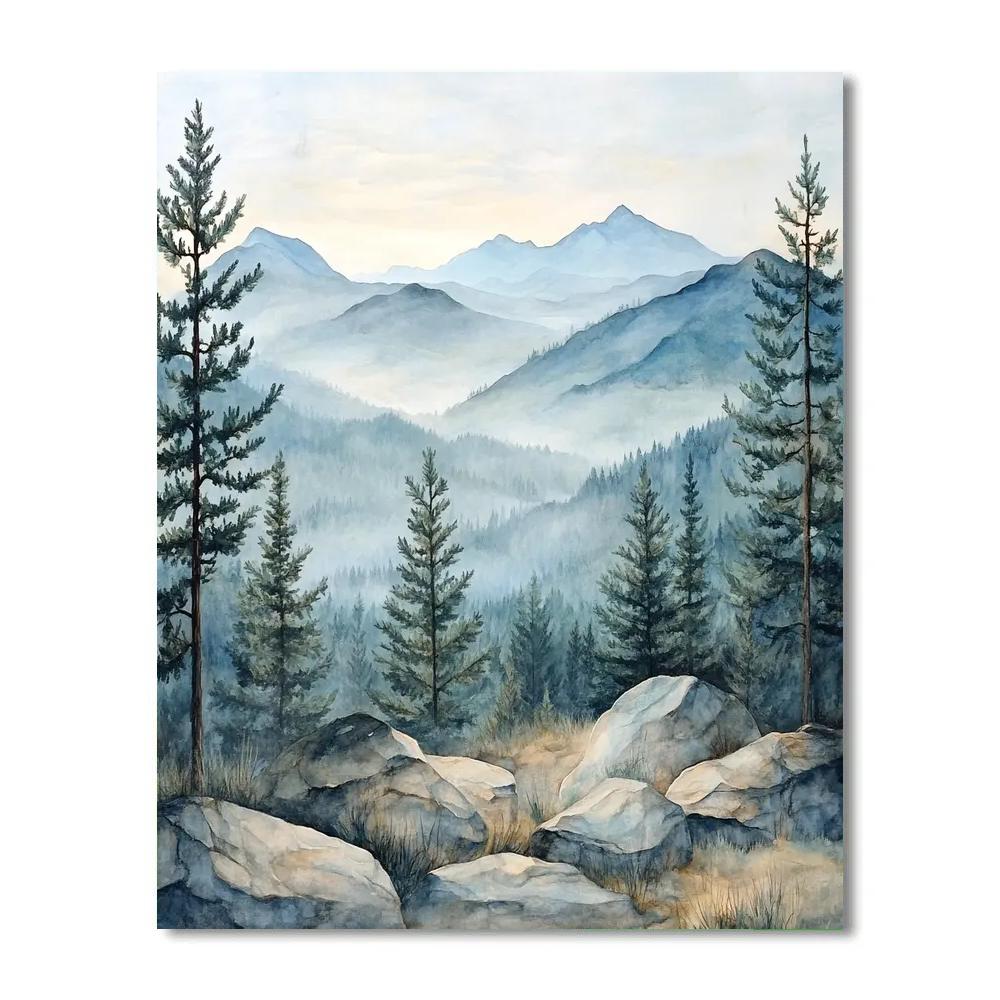 Leonardo Da Vinci Inspired Mountain Mist Landscape paint by numbers