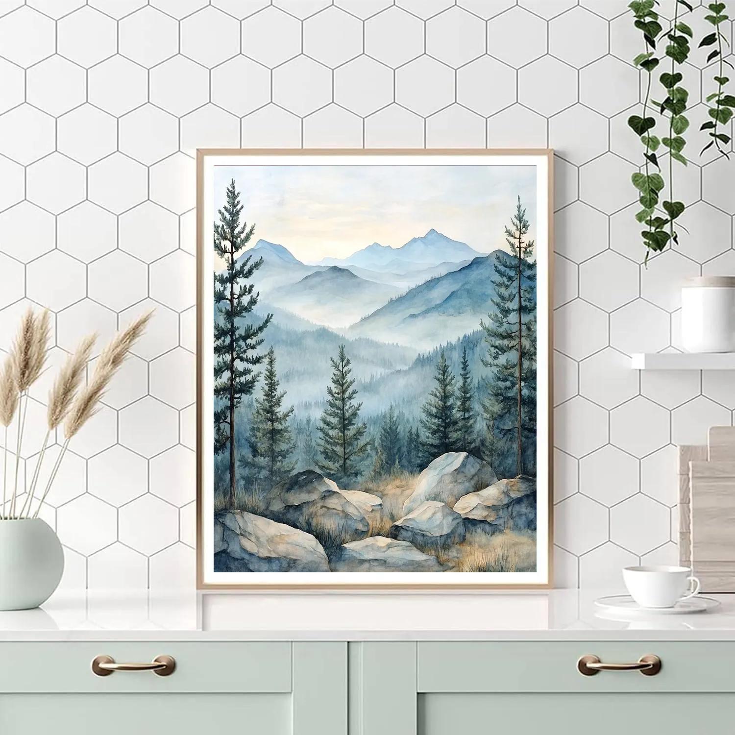 Leonardo Da Vinci Inspired Mountain Mist Landscape paint by numbers