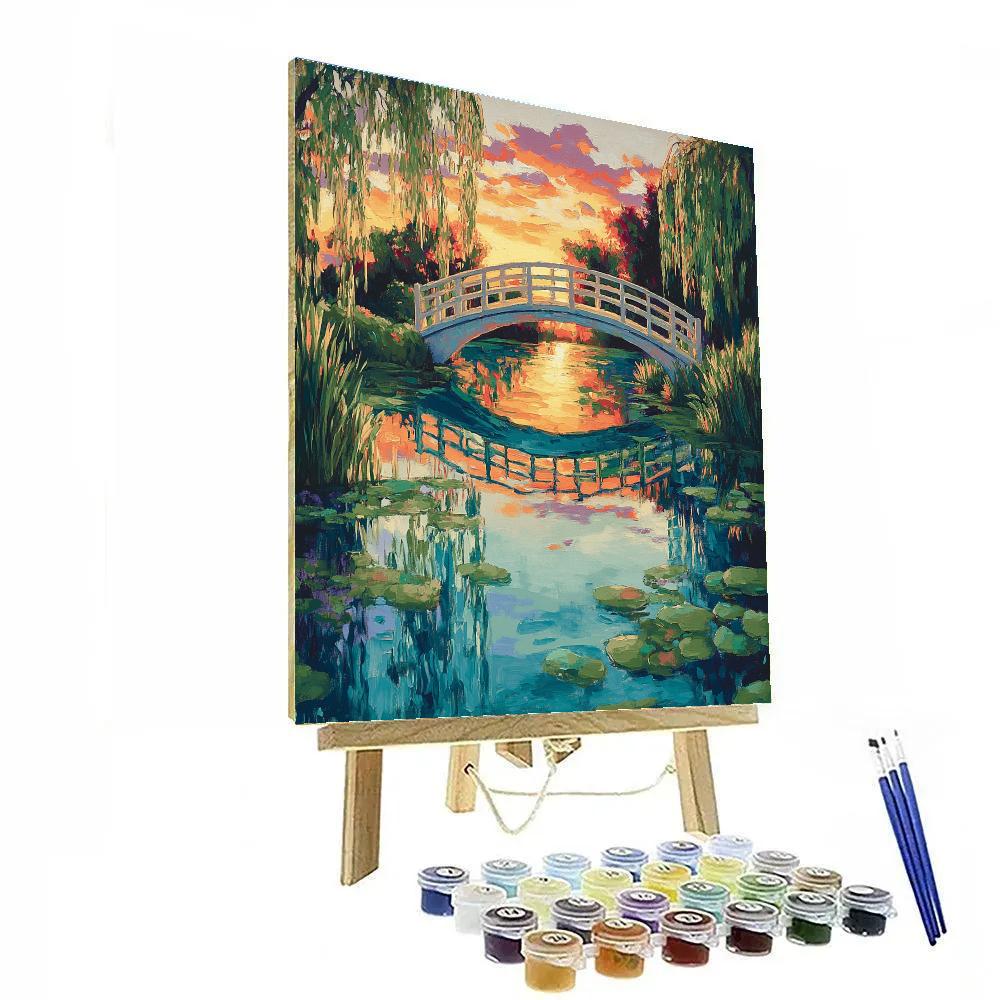 Claude Monet Inspired Giverny Bridge Reflection At Sunset Number painting