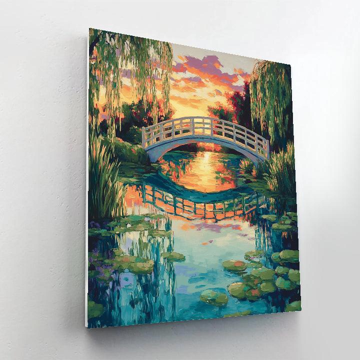 Claude Monet Inspired Giverny Bridge Reflection At Sunset Number painting