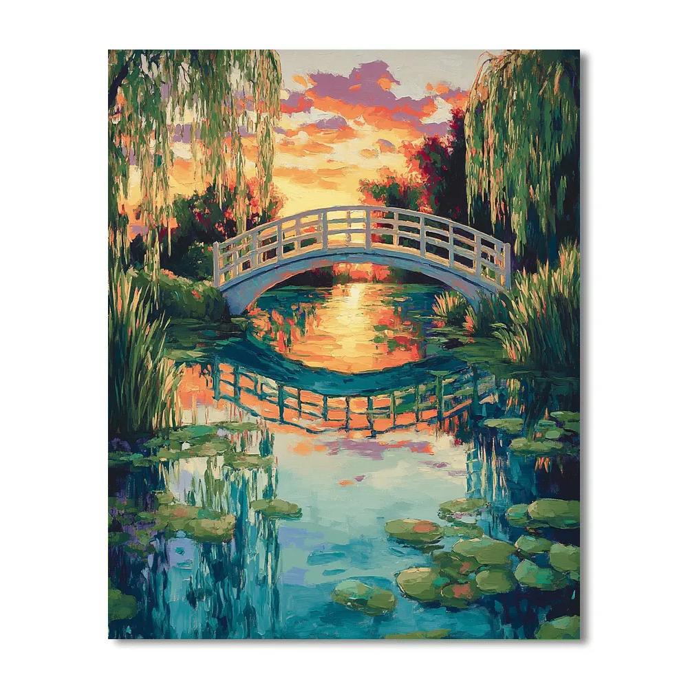 Claude Monet Inspired Giverny Bridge Reflection At Sunset Number painting