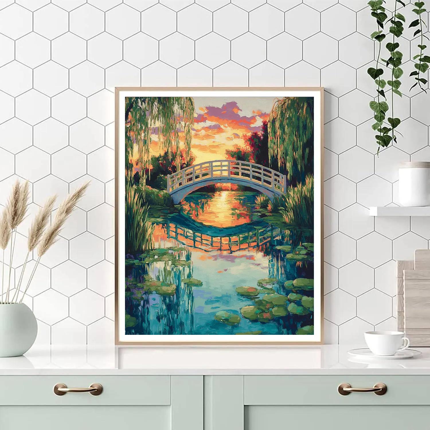 Claude Monet Inspired Giverny Bridge Reflection At Sunset Number painting