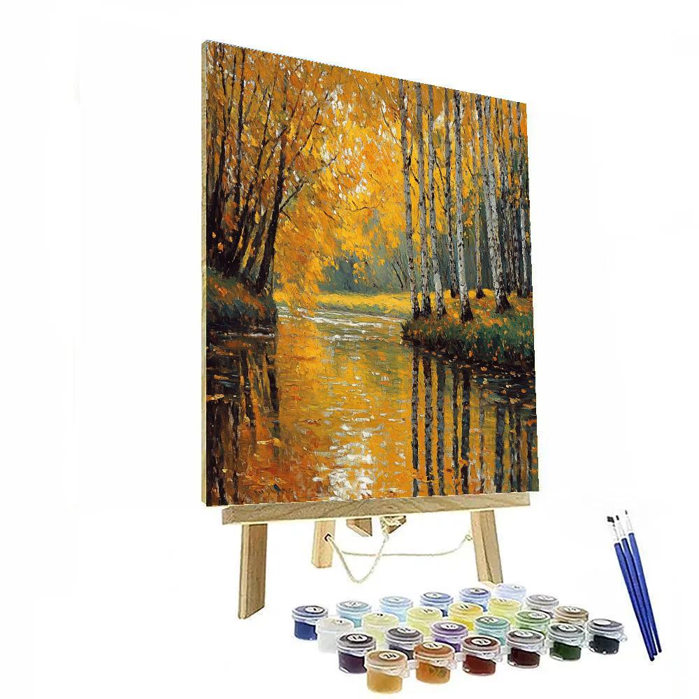 Claude Monet Inspired Autumnal Riverbank Reflection paint by number