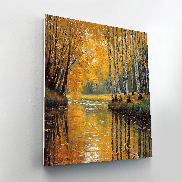 Claude Monet Inspired Autumnal Riverbank Reflection paint by number