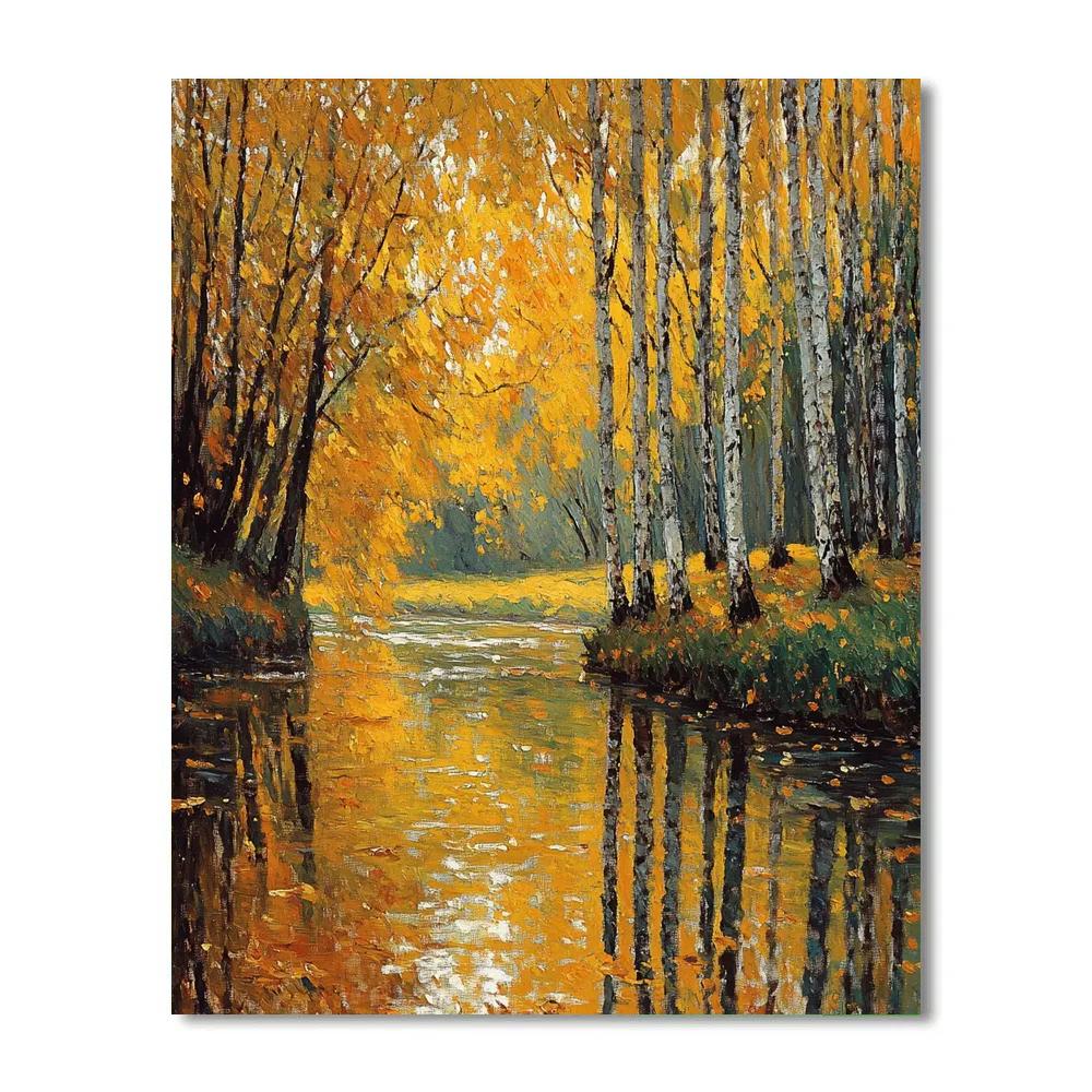 Claude Monet Inspired Autumnal Riverbank Reflection paint by number