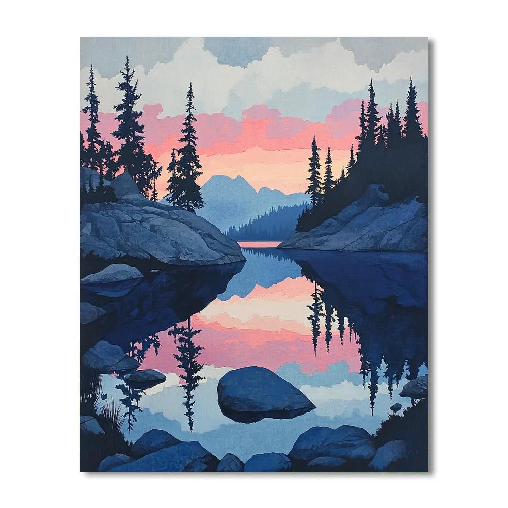 A.Y. Jackson Inspired Northern Lake At Dusk painting number kit