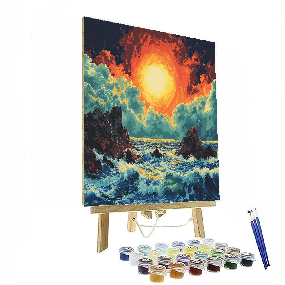 Edvard Munch Inspired Storm Over Rocks paint by number