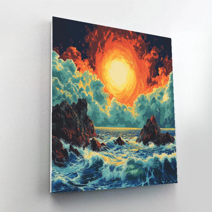 Edvard Munch Inspired Storm Over Rocks paint by number