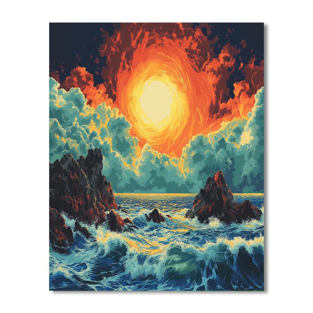 Edvard Munch Inspired Storm Over Rocks paint by number