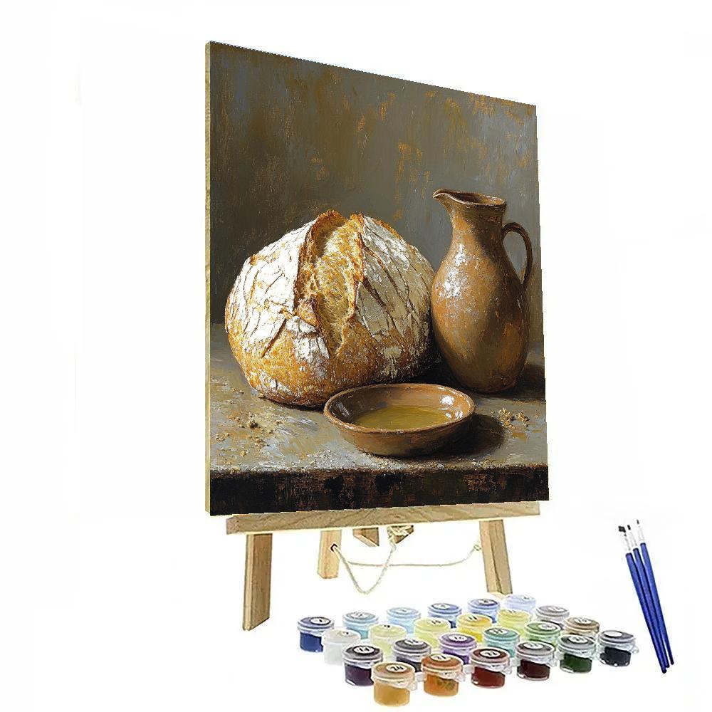Diego Velázquez Inspired Bread And Wine Vessel Arrangement paint by color