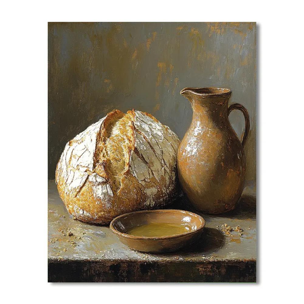 Diego Velázquez Inspired Bread And Wine Vessel Arrangement paint by color