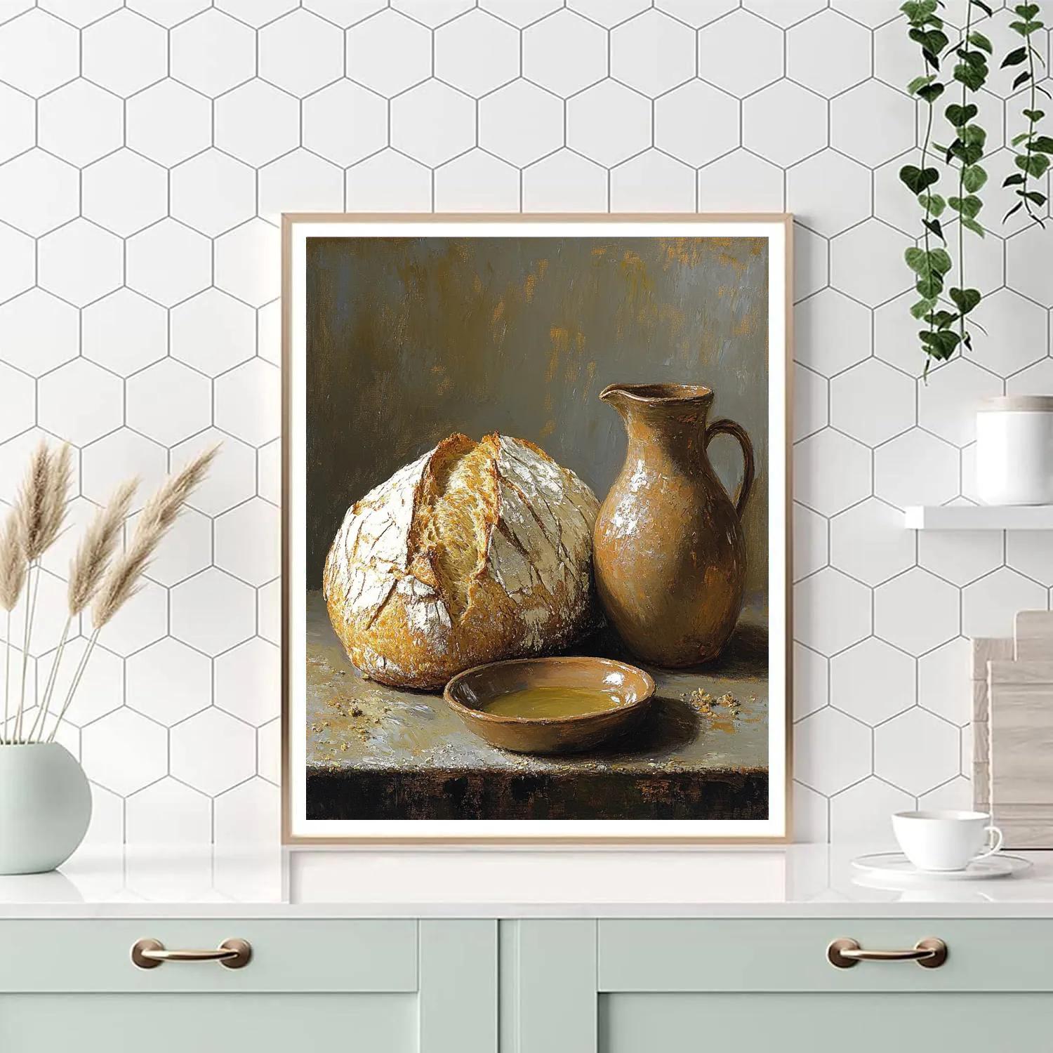 Diego Velázquez Inspired Bread And Wine Vessel Arrangement paint by color