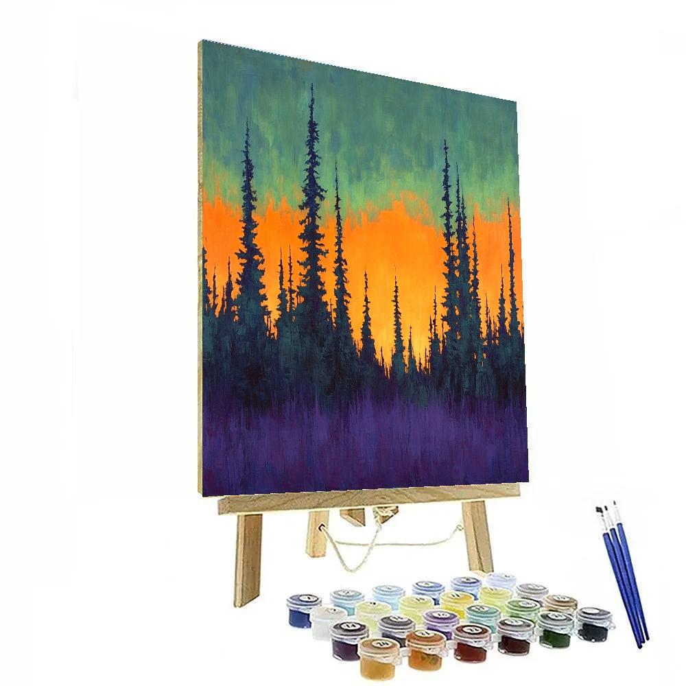 Frederick Varley Inspired Luminous Dusk Over Whispering Pines paint by numbers