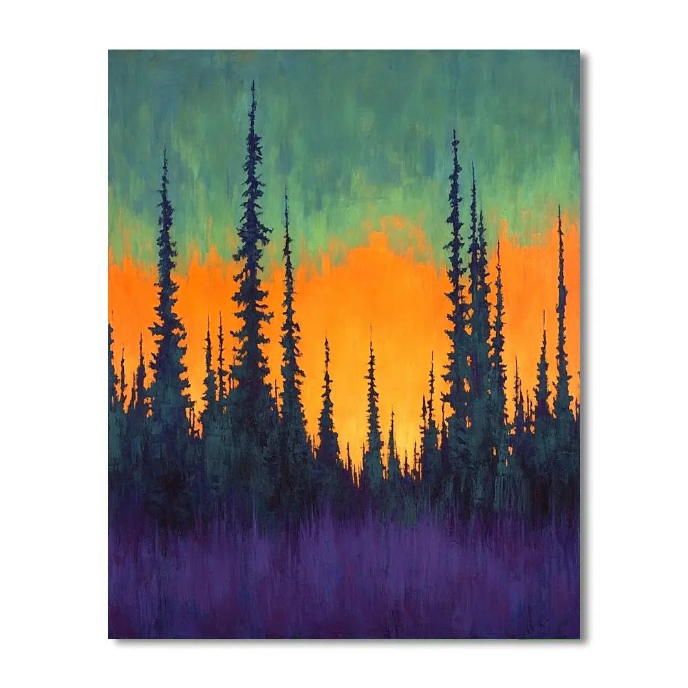 Frederick Varley Inspired Luminous Dusk Over Whispering Pines paint by numbers
