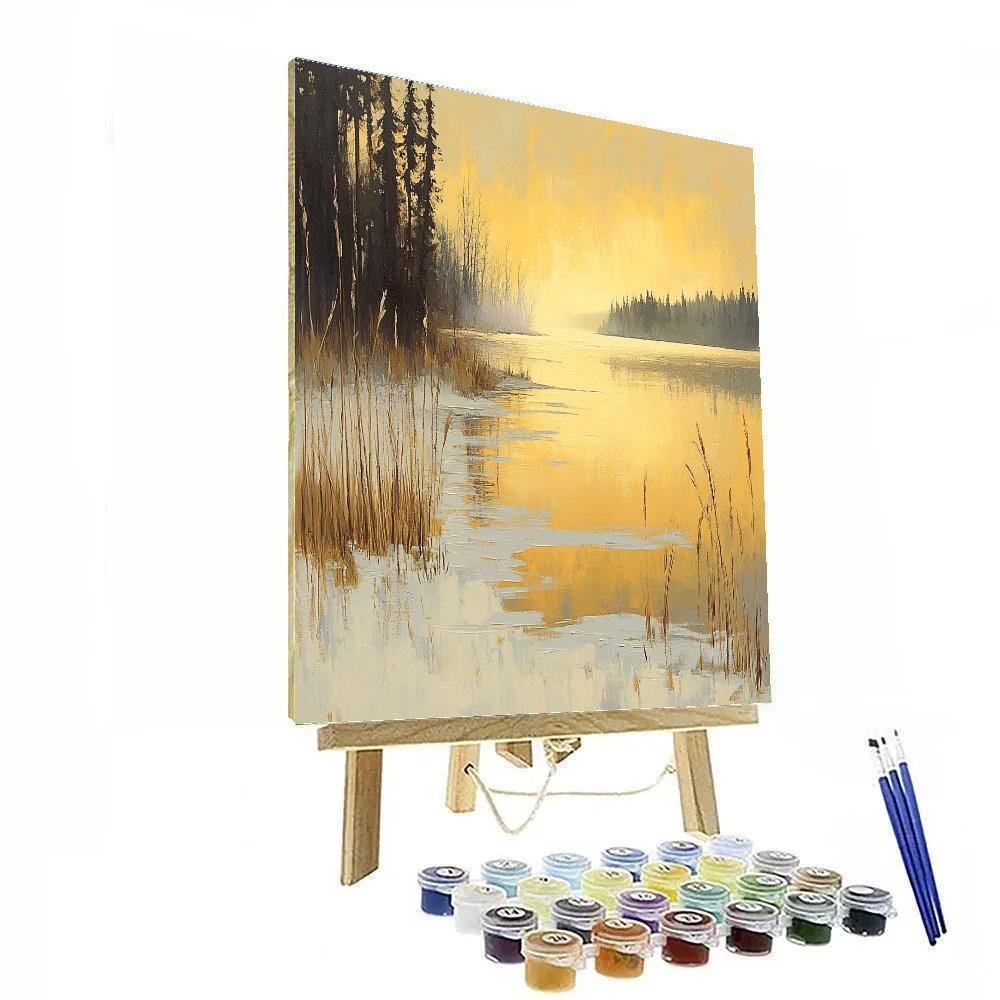 Frederick Varley Inspired Golden Twilight Over Frosted Lakeshore paint by color