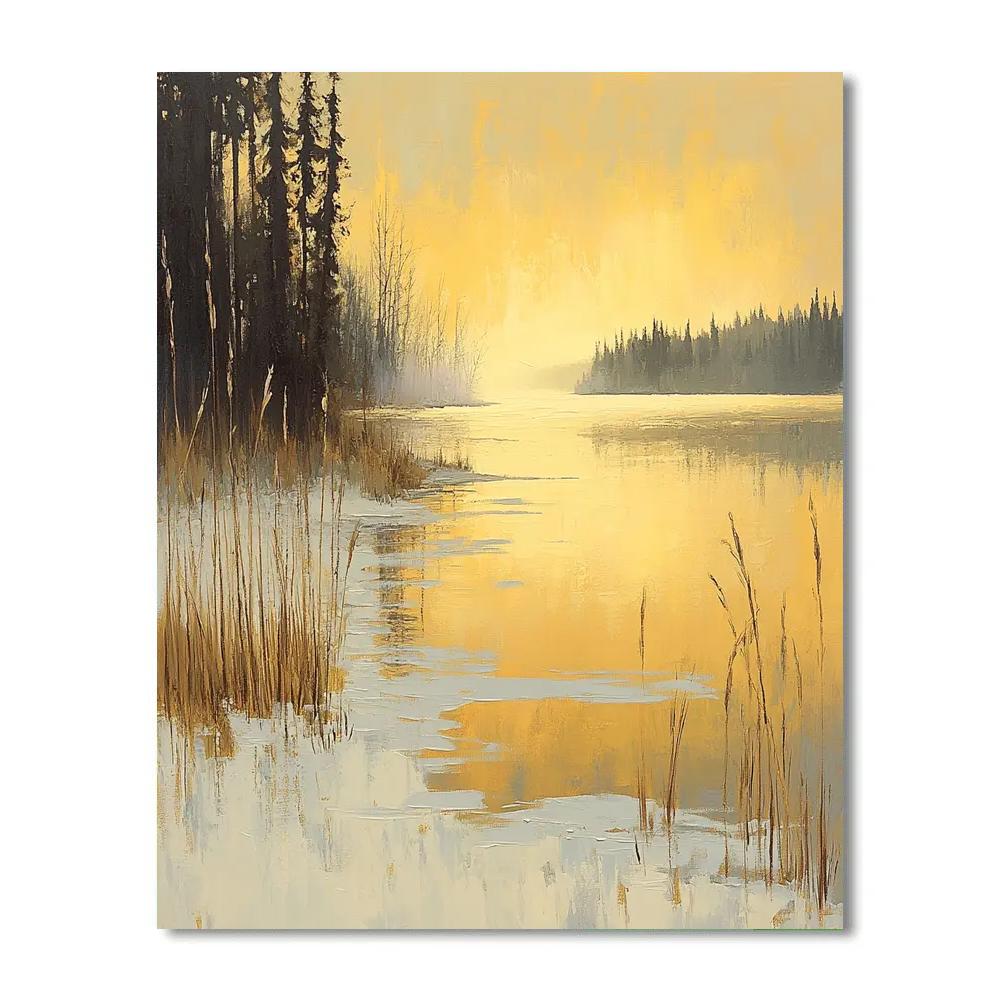 Frederick Varley Inspired Golden Twilight Over Frosted Lakeshore paint by color
