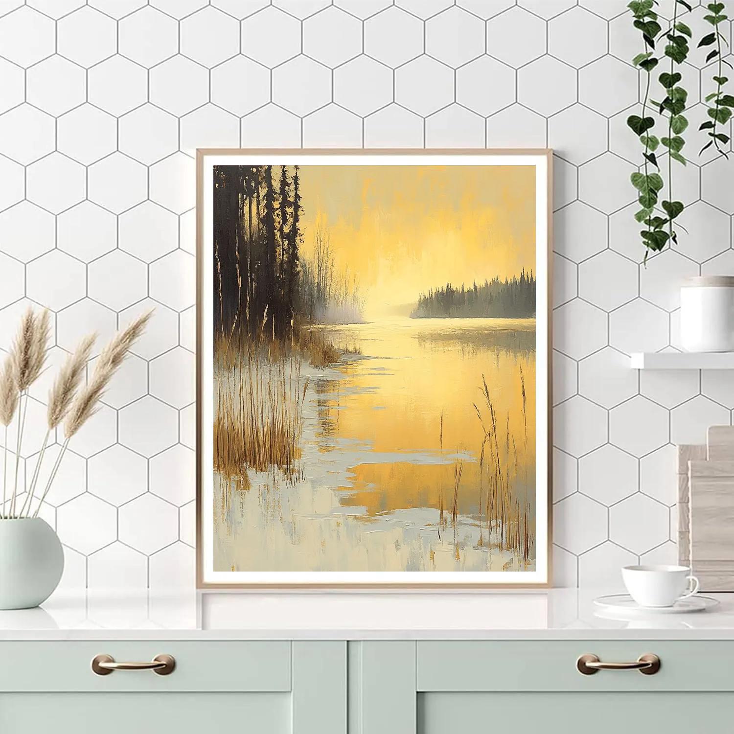 Frederick Varley Inspired Golden Twilight Over Frosted Lakeshore paint by color
