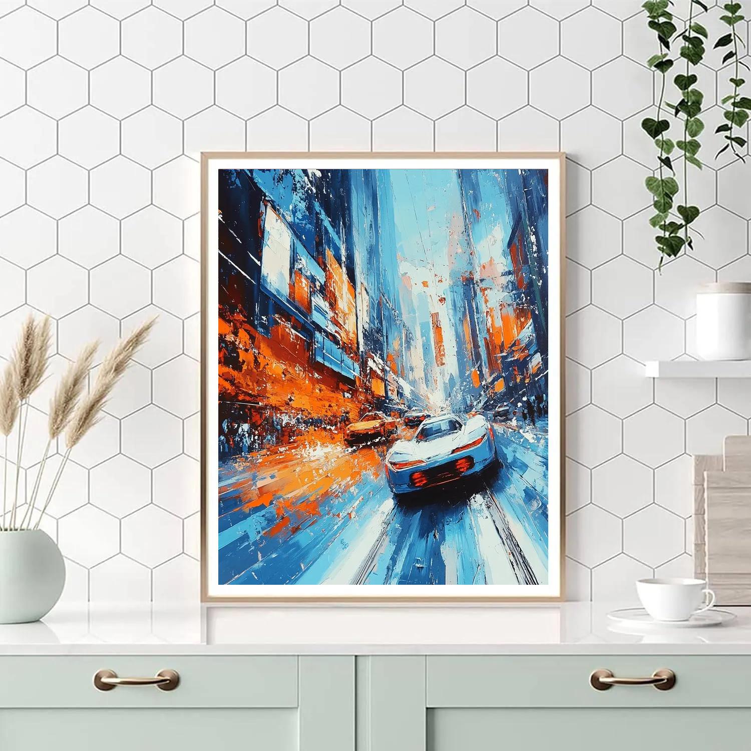 Boccioni Inspired Futuristic Street Paint by numbers art