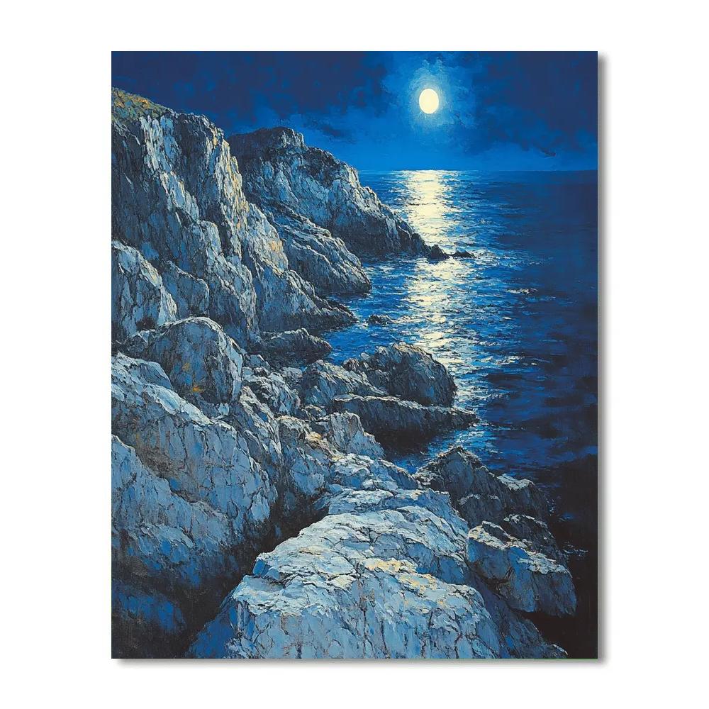 Francisco Goya Inspired Moonlit Rocky Shoreline Numbered painting kits