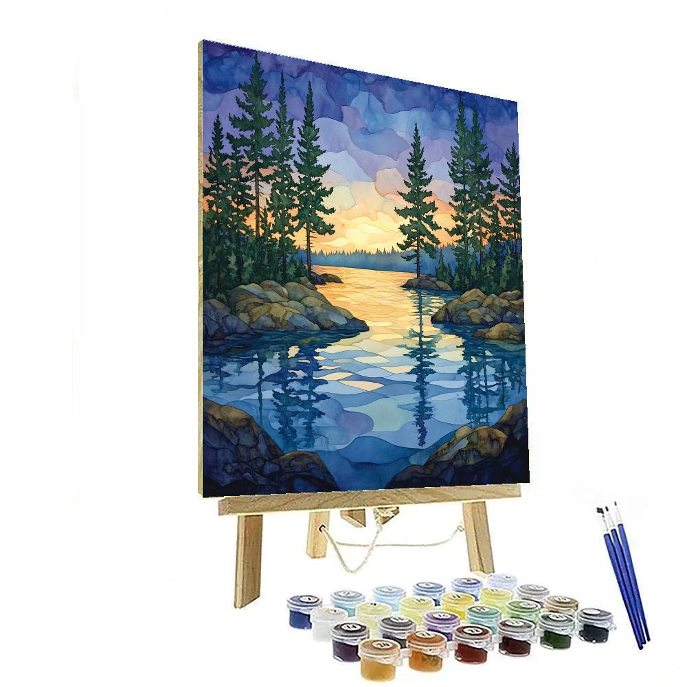 Franklin Carmichael Inspired Twilight Pines Over Crystal Lake painting number kit