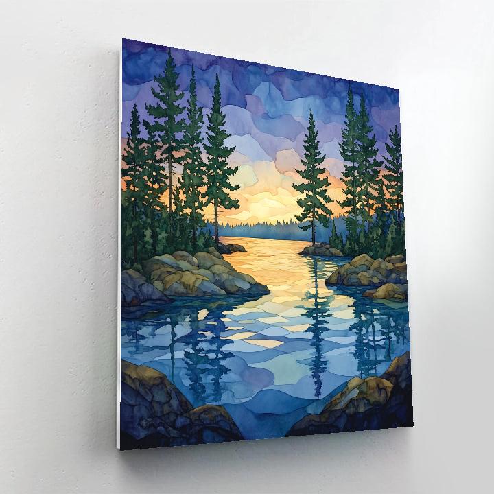 Franklin Carmichael Inspired Twilight Pines Over Crystal Lake painting number kit