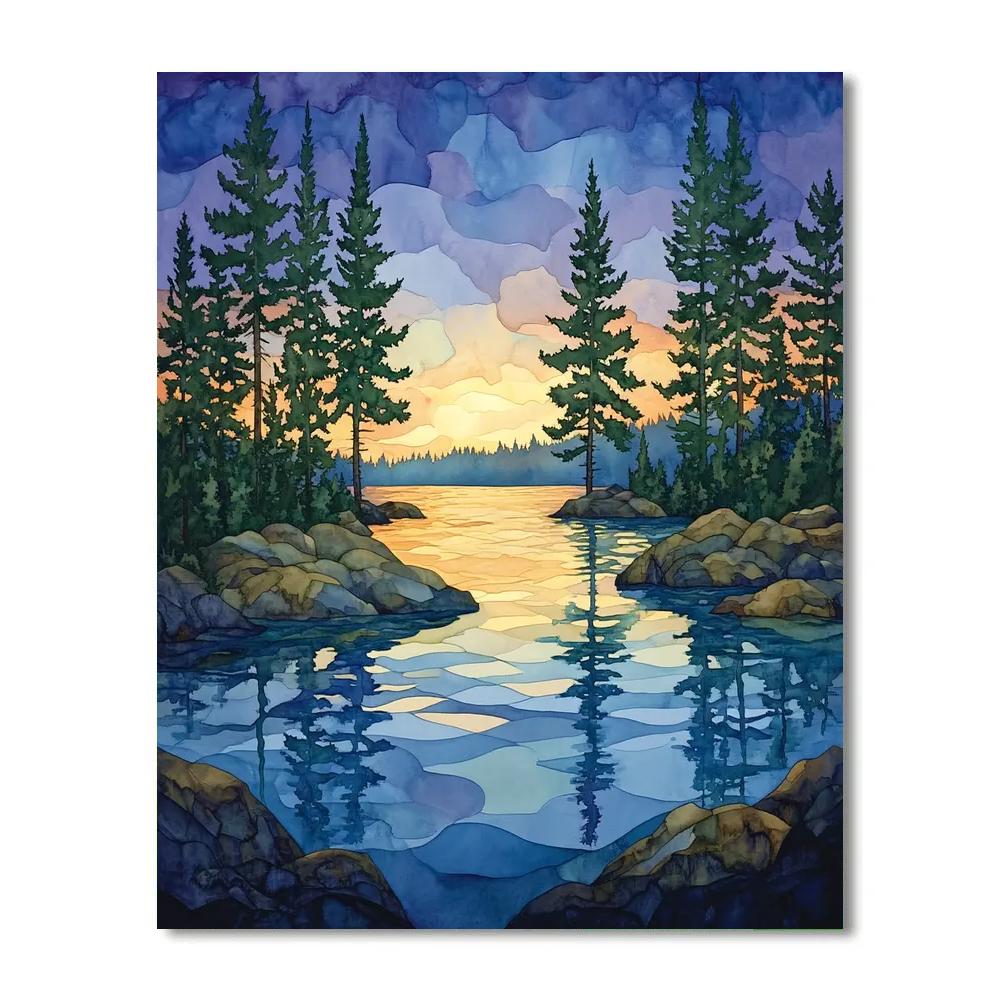 Franklin Carmichael Inspired Twilight Pines Over Crystal Lake painting number kit