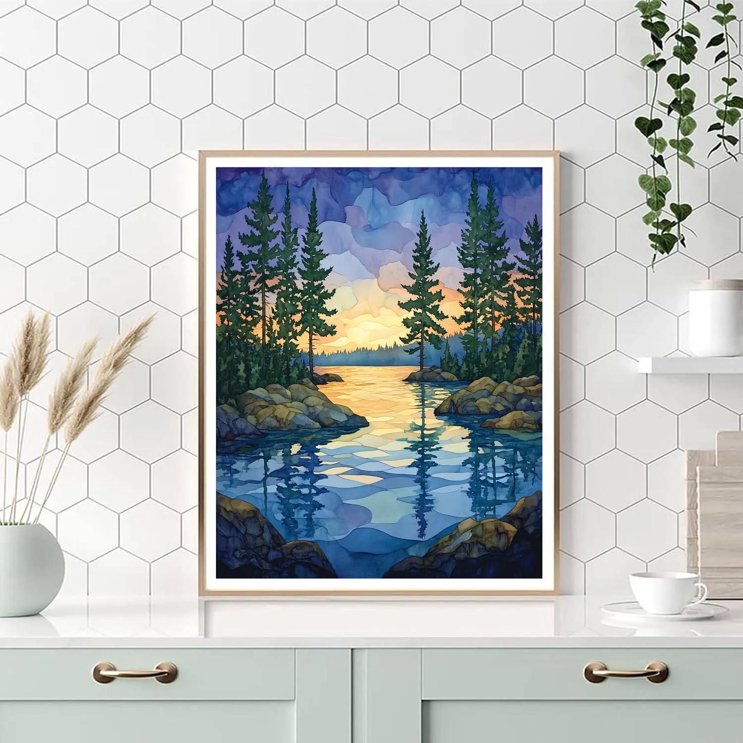 Franklin Carmichael Inspired Twilight Pines Over Crystal Lake painting number kit
