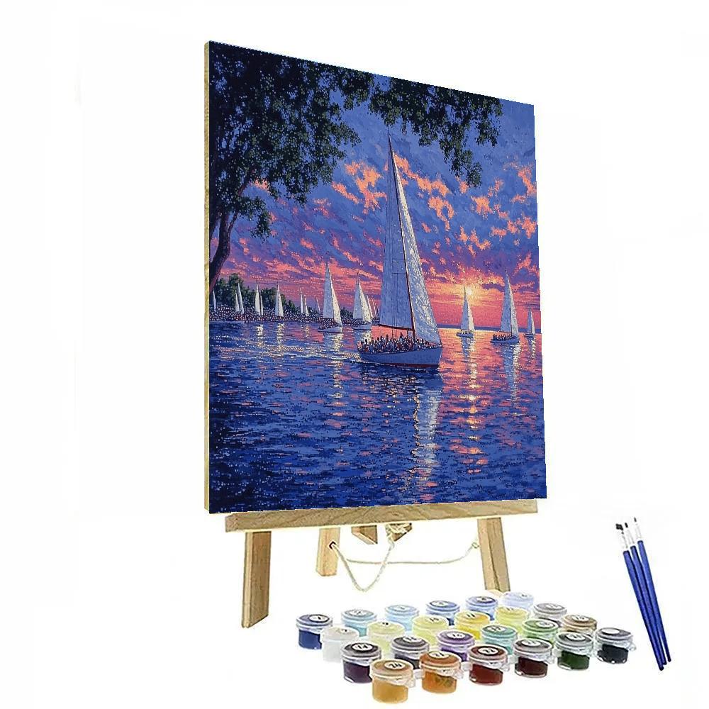 Seurat Inspired Evening Regatta Number painting