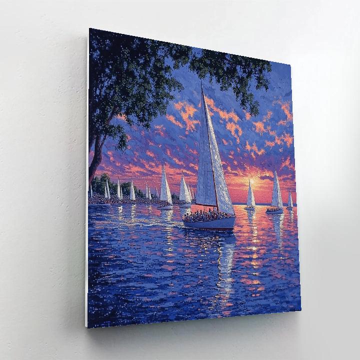 Seurat Inspired Evening Regatta Number painting