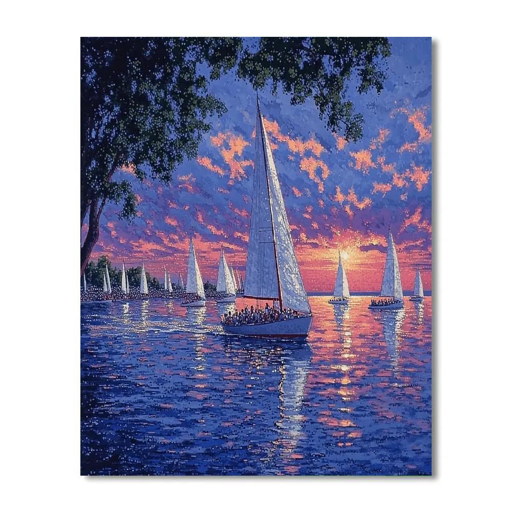 Seurat Inspired Evening Regatta Number painting