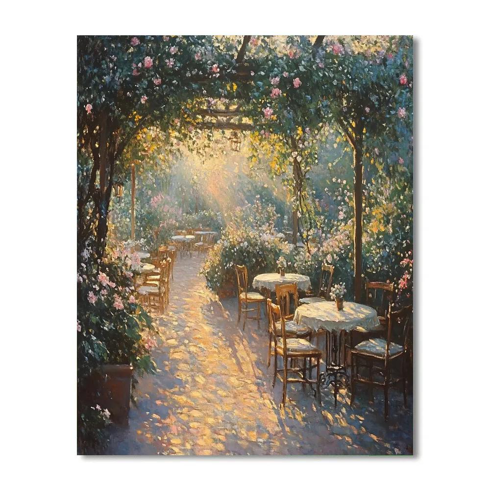 Monet Inspired Garden Cafe At Sunrise paint by numbers