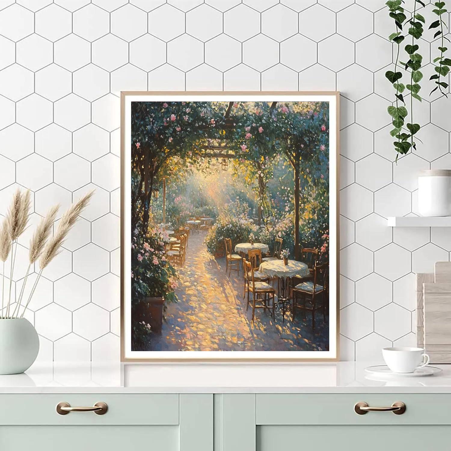 Monet Inspired Garden Cafe At Sunrise paint by numbers