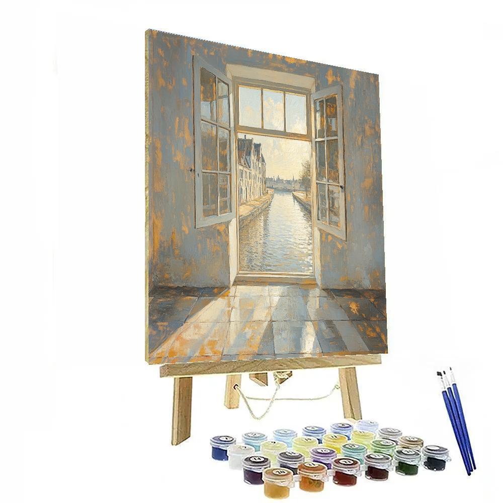 Johannes Vermeer Inspired Sunlit Delft Canal Window paint by numbers