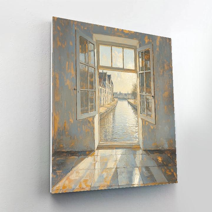 Johannes Vermeer Inspired Sunlit Delft Canal Window paint by numbers