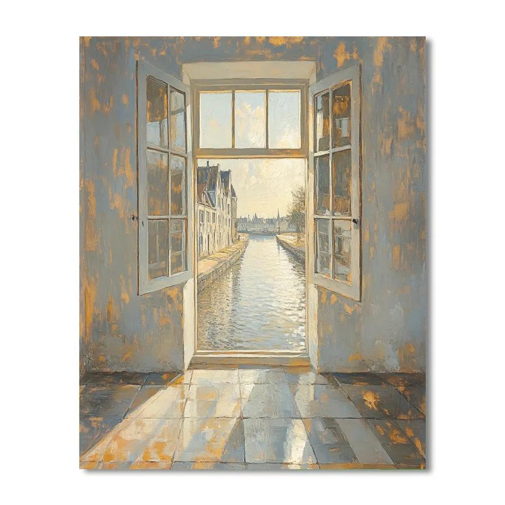 Johannes Vermeer Inspired Sunlit Delft Canal Window paint by numbers